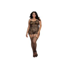 Combinaison grande taille en dentelle et lanières entrecroisées devant et derrière 